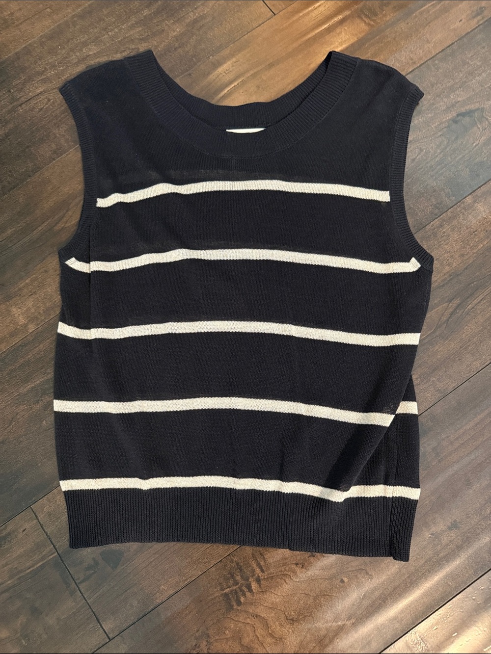 By Together Black and Cream Striped Knit Sleeveless Tank
